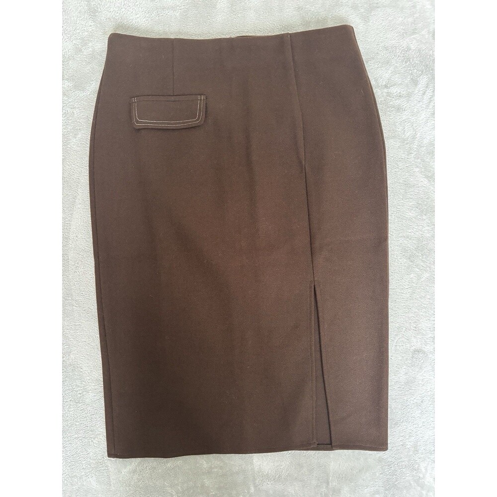 Women’s Medium Brown Pencil Skirt Front Slit Dark Academia Minimalist Workwear